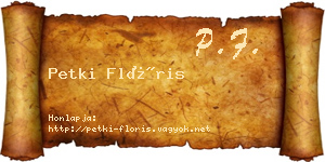 Petki Flóris névjegykártya